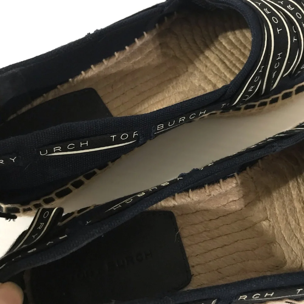 Tory Burch Navy Espadrille Slip-On Flat Size 7-EUC